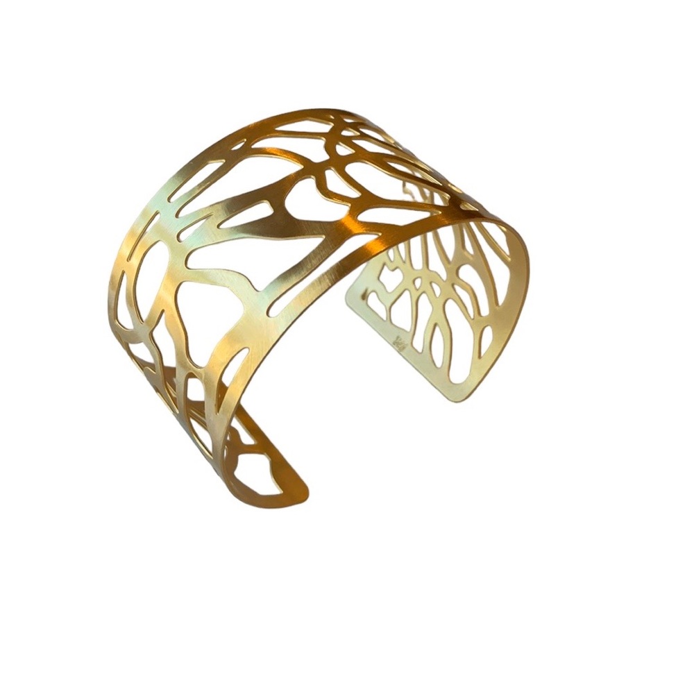 Gold Cuff Bracelet - Stamped- Open Design